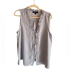 GibsonLook Light Blue Lace Trim Blouse in Size L